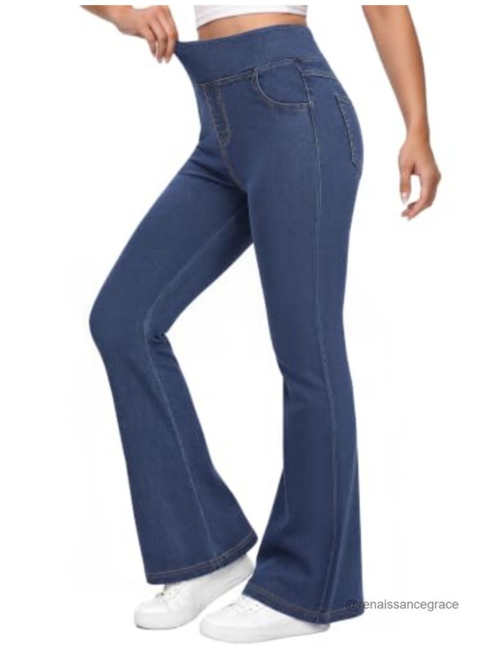 Stretchy Pull On Flare Jeans High Waisted Bootcut Denim Pants